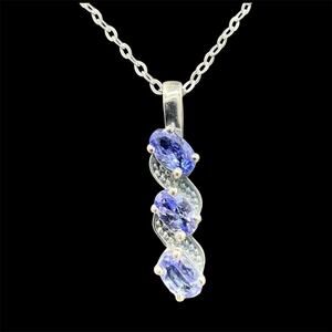 Blue Tanzanite Pendant Necklace 925 Sterling Silver Past Present Future